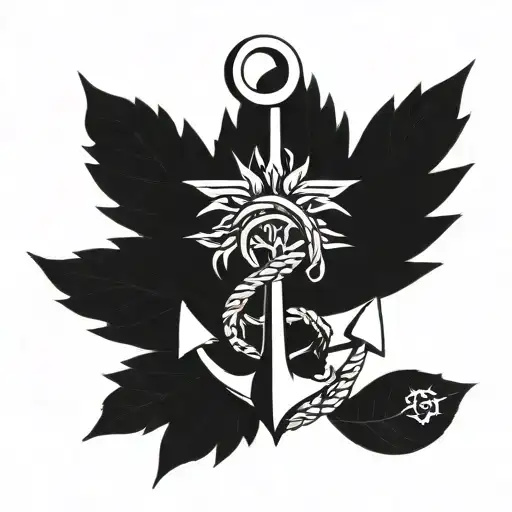 weed leaf and anchor intertwined tattoo design idea
