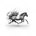 a black horse running inside of a feather tattoo design idea