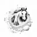 a black horse running inside of a feather tattoo design idea