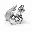 a black horse running inside of a feather tattoo design idea