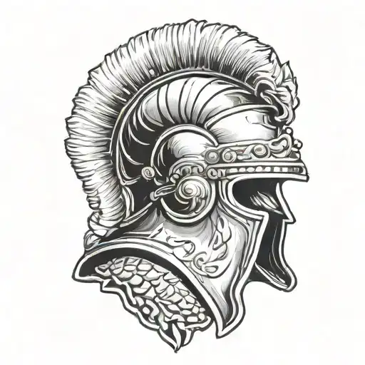 A detailed Roman helmet with laurel wreaths, representing power and victory tattoo design idea