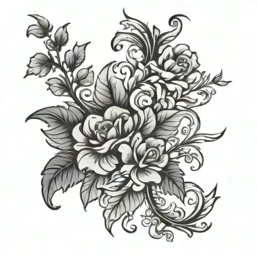 floral, vine, solid black grey tattoo tattoo design idea