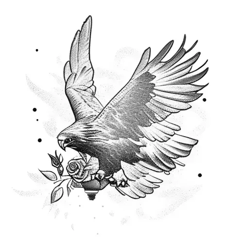 Flying Golden eagle, clock, roses, mechanic  tattoo design idea