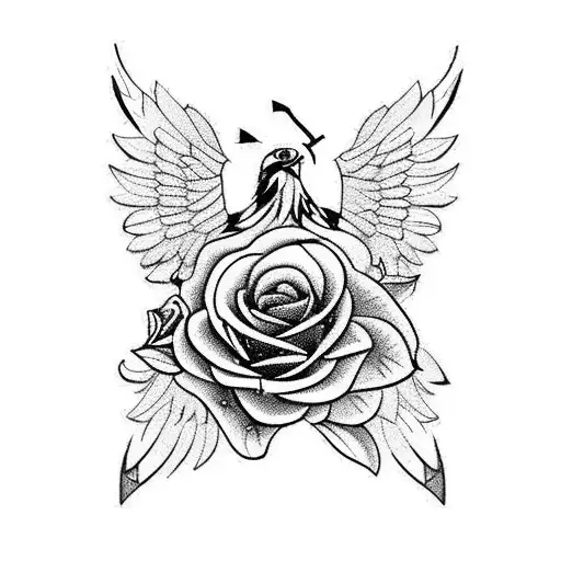 Golden eagle, clock, roses, mechanic  tattoo design idea