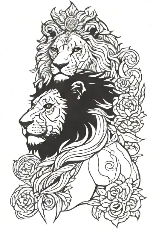 lion with Jesus and underneath green eye  tattoo design idea