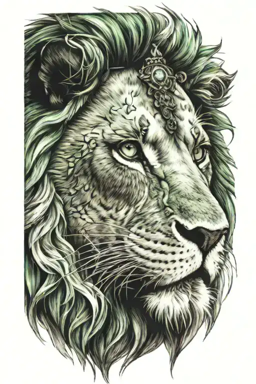lion with Jesus and underneath green eye  tattoo design idea