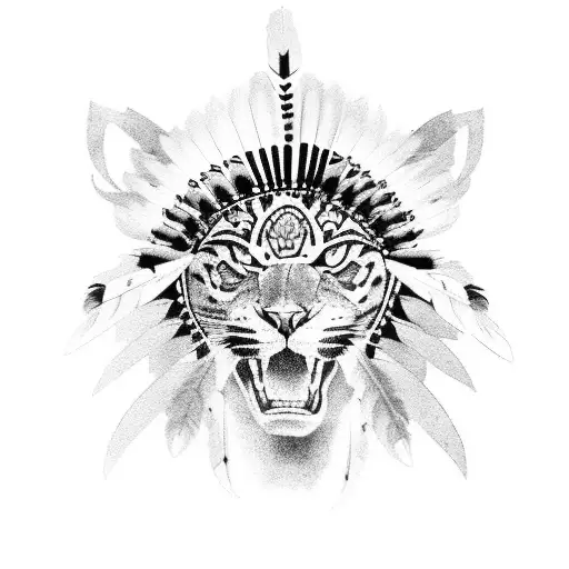 Native American Woman in Panther Headdress tattoo design idea