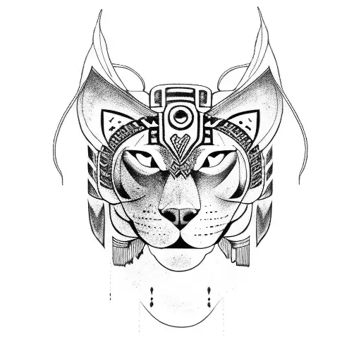 Native American in Panther Headdress tattoo design idea