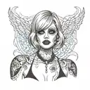 Sexy Busty Woman, short bob hairstyle cleavage facial piercings  tattoo design idea