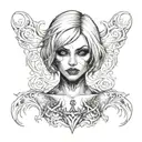 Sexy Busty Woman, short bob hairstyle cleavage facial piercings  tattoo design idea