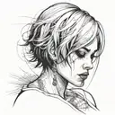 Sexy Busty Woman, short bob hairstyle cleavage facial piercings  tattoo design idea