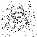 cute cat floating in space and the stars creates a binary code pattern tattoo design idea