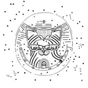 cute cat floating in space and the stars creates a binary code pattern tattoo design idea