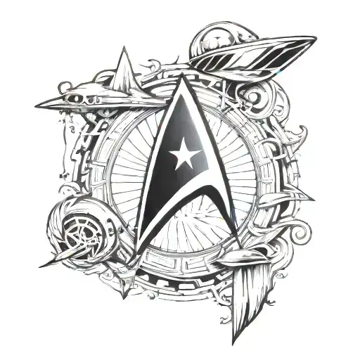 tattoo the shape of star trek Insignia with star trek related things inside    tattoo design idea