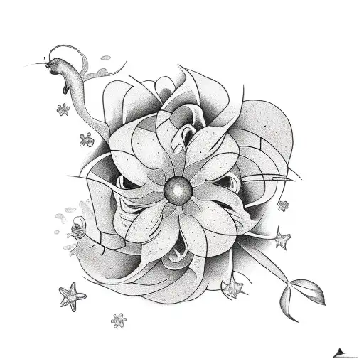 tattoo flowers withand fish and sea and stars tattoo design idea