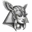 Cleopatra egyptian goddess with taditional helmet  and all seeing eye face on design tattoo design idea