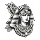 Cleopatra egyptian goddess with taditional helmet  and all seeing eye face on design tattoo design idea