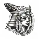 Cleopatra egyptian goddess with taditional helmet  and all seeing eye face on design tattoo design idea