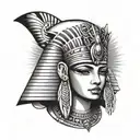 Cleopatra egyptian goddess with taditional helmet  and all seeing eye face on design tattoo design idea