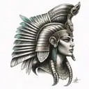 Cleopatra egyptian goddess with taditional helmet  and all seeing eye tattoo design idea