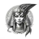 Cleopatra egyptian goddess with taditional helmet  and all seeing eye tattoo design idea
