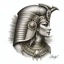 Cleopatra egyptian goddess with taditional helmet  and all seeing eye tattoo design idea