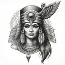 Cleopatra egyptian goddess with taditional helmet  and all seeing eye tattoo design idea