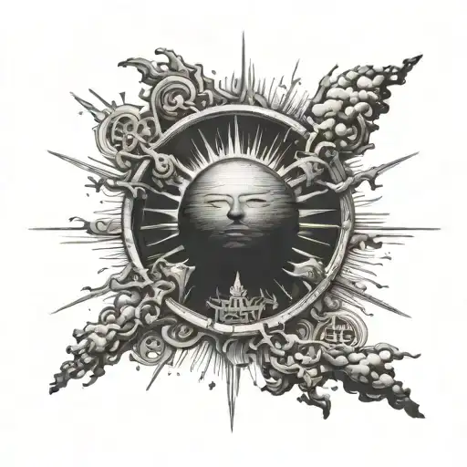 An image that contrasts light and dark, like a sun breaking through dark clouds or a room half in shadow with a beam of  tattoo design idea