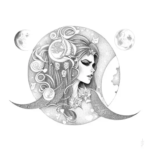 moon, fairys tattoo design idea