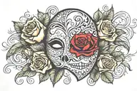 Phantom of the Opera mask with rose tattoo design idea