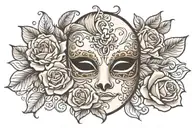Phantom of the Opera mask with rose tattoo design idea