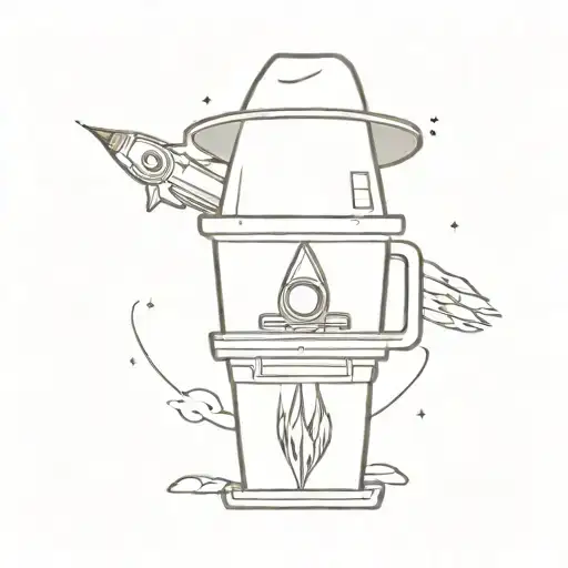 A rocket with a coffee mug next to it and the word hodl, accompanied by luffy's hat and the text "hodl". tattoo design idea