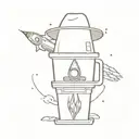 A rocket with a coffee mug next to it and the word hodl, accompanied by luffy's hat and the text "hodl". tattoo design idea