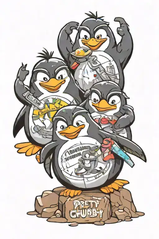 penguins from Madagascar with the phrase pretty and chubby pretty and chubby boys tattoo design idea