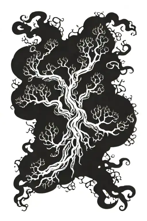 a tree with tentacles instead of branches that strangles itself tattoo design idea