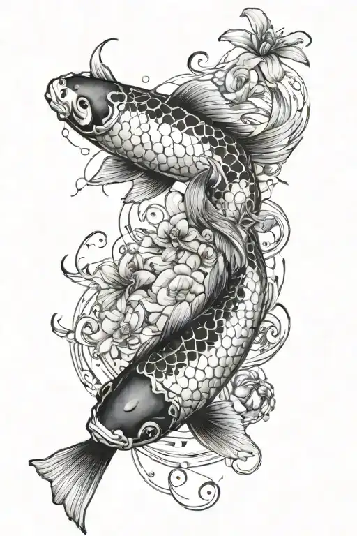 i already have a circel of koi fish, now make something around that  tattoo design idea