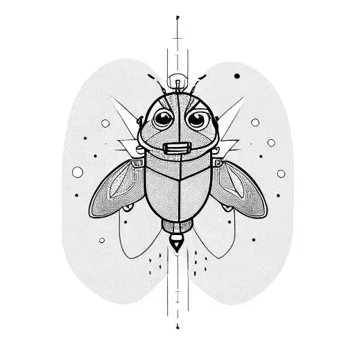 little light fly with flashlight in hand, cartoon, kind, smiling,  tattoo design idea