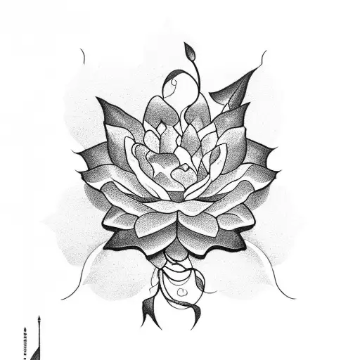 larkspur with a lotus flower behind it and thorny vines spiraling them tattoo design idea