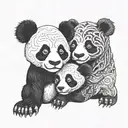 savage panda with 2 baby pandas wrestling eachother tattoo design idea