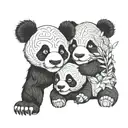 savage panda with 2 baby pandas wrestling eachother tattoo design idea