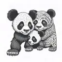 savage panda with 2 baby pandas wrestling eachother tattoo design idea