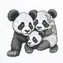 savage panda with 2 baby pandas wrestling eachother tattoo design idea