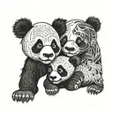 savage panda with 2 baby pandas wrestling eachother tattoo design idea
