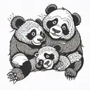 savage panda with 2 baby pandas wrestling eachother tattoo design idea
