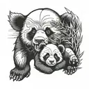 savage panda with 2 baby pandas wrestling eachother tattoo design idea