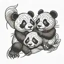 savage panda with 2 baby pandas wrestling eachother tattoo design idea