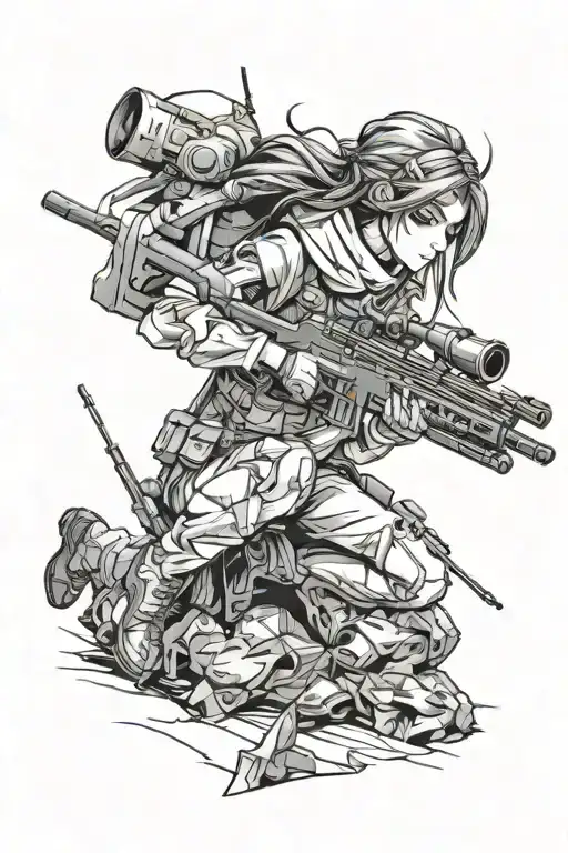 sniper anime girl tattoo design idea