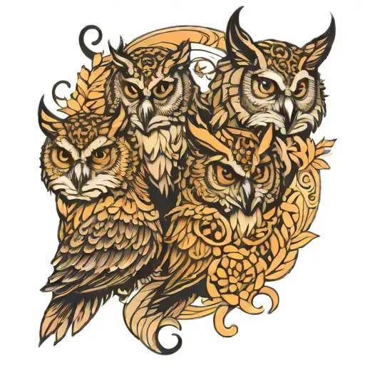 owl lion Sagittarius family twins  tattoo design idea
