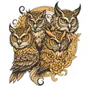 owl lion Sagittarius family twins  tattoo design idea