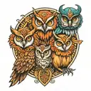 owl lion Sagittarius family twins  tattoo design idea